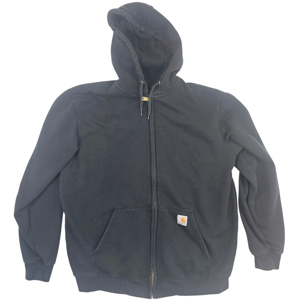 Carhartt Loose Fit Zip Up Hoodie Mens Large Black Fleece Lined Jacket Sweatshirt